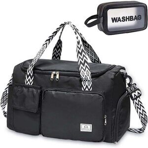 Women Black Small Gym Carry On Weekender Travel Duffle Shoe Compartment Bag